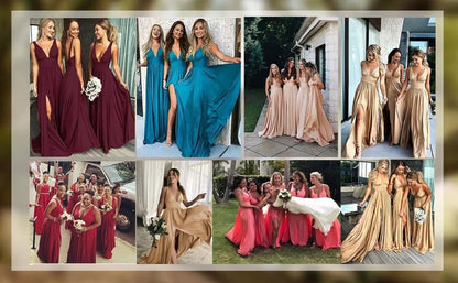 Women Evening Dresses Formal Occasion Sexy Split V Neck Backless Sleeveless Cocktail Dresses Wedding Party Prom Gowns Bridesmaid