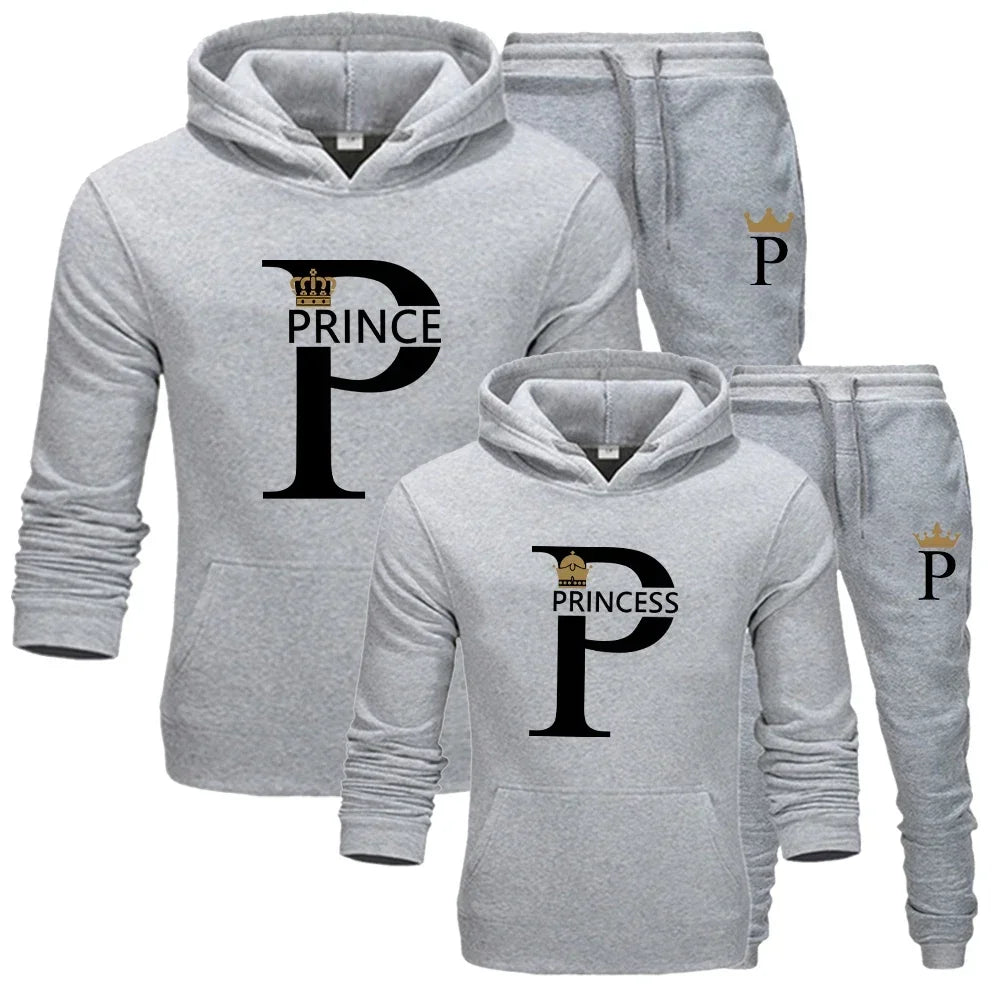 Prince Princess Print Couples Hoodie Set Men Women Unisex Sweatshirt Sweatpant Suit Lover Hoody Jogging Streetwear Tracksuit