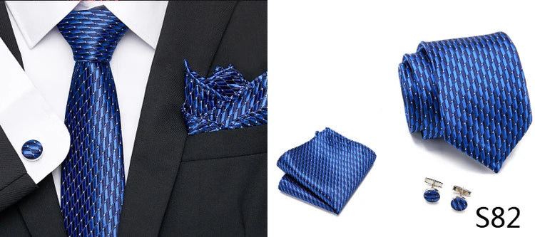 Hot Sale Holiday Gift Tie Pocket Squares Cufflink Set Necktie Dot Man Dark Grey Wedding Accessories Performance