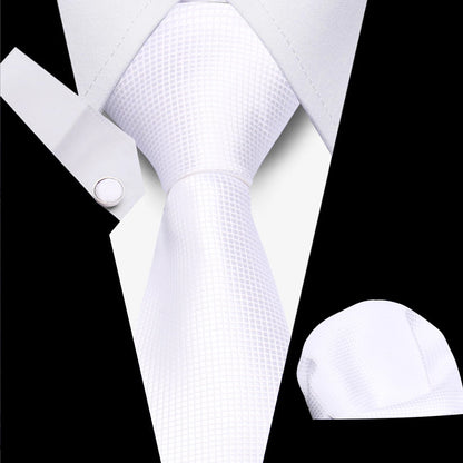 Classic Elegant Ties For Men Fashion Gifts Striped Solid Necktie Handchief Cufflink 3 Pcs Set Wedding Business Suit Accessories