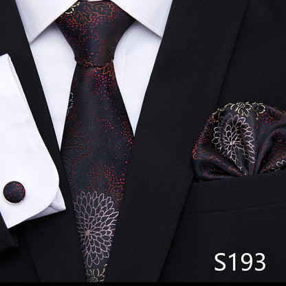Hot Sale Holiday Gift Tie Pocket Squares Cufflink Set Necktie Dot Man Dark Grey Wedding Accessories Performance