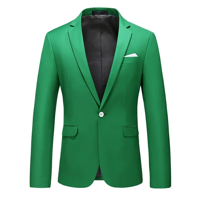 New Men Pure Colour Business Social Office Suit Slim Fit Jacket Fashion Simple Groom Wedding Tuxedo Dress Blazers Coats