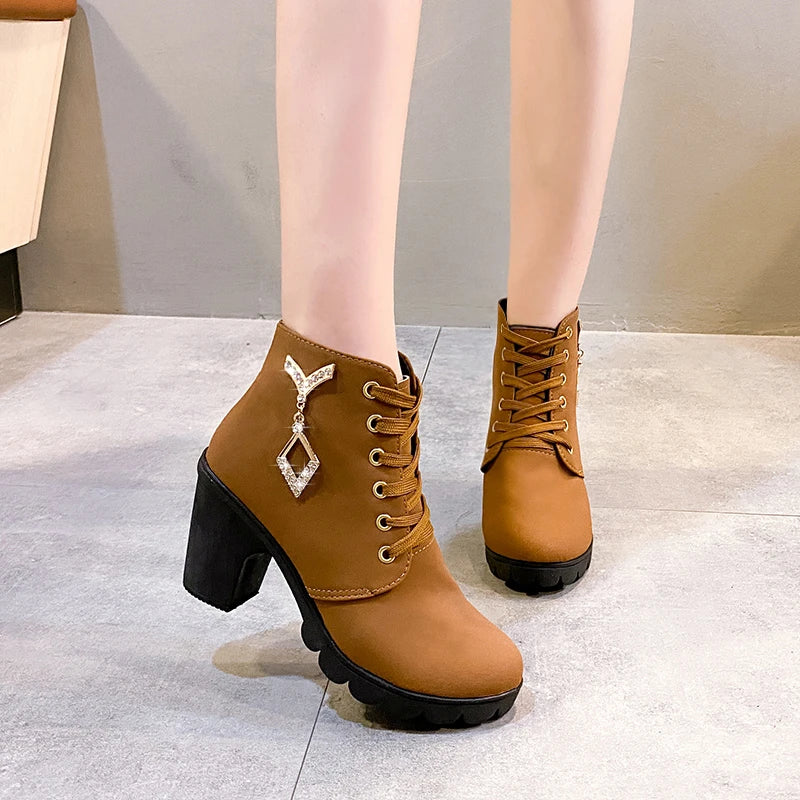 Comemore 2024 New Women Shoes Lace Up Ankle Boots Zapatos Mujer Fashion High Heels Ladies Casual Spring Pumps Platform Heel 42