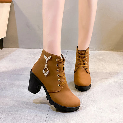 Comemore 2024 New Women Shoes Lace Up Ankle Boots Zapatos Mujer Fashion High Heels Ladies Casual Spring Pumps Platform Heel 42