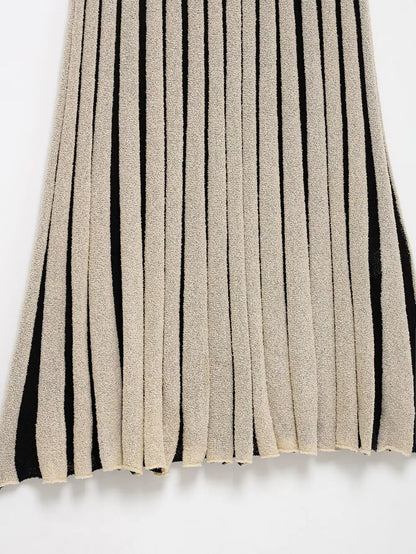 Spring Summer Women Casual Dress Striped Print Dress Round Neck Sleeveless Elastic Office Ladies Dresses Female Long Robe