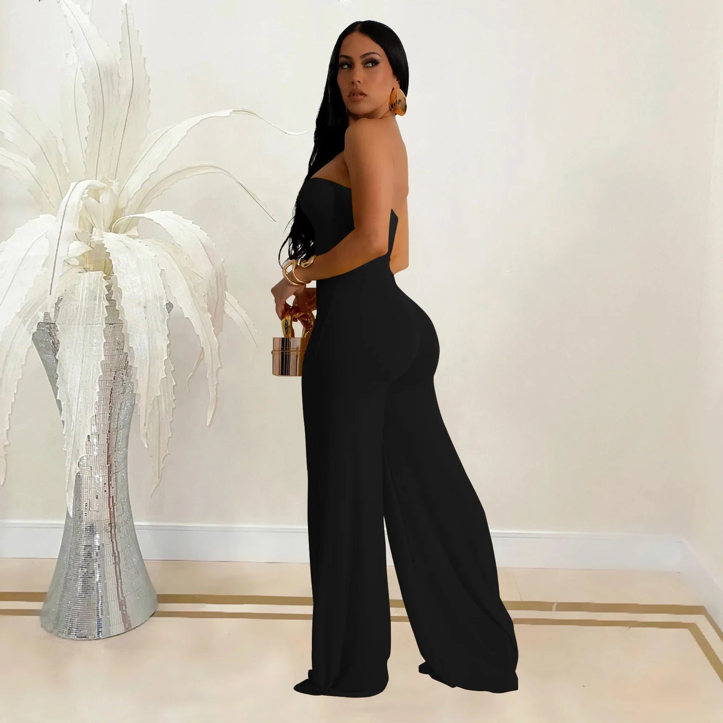 Summer Sexy Backless Women's Jumpsuit Fashionable Slim Fit Elegant Package hip Wide Leg Long Pants Female Party Jumpsuit 2025