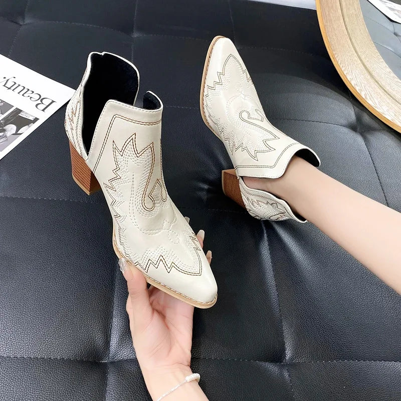 Shoes for Women 2023 Fashion Slip on Women's Boots Autumn Pointed Toe Solid High Heels Roman Short Barrel Large Size Naked Goth