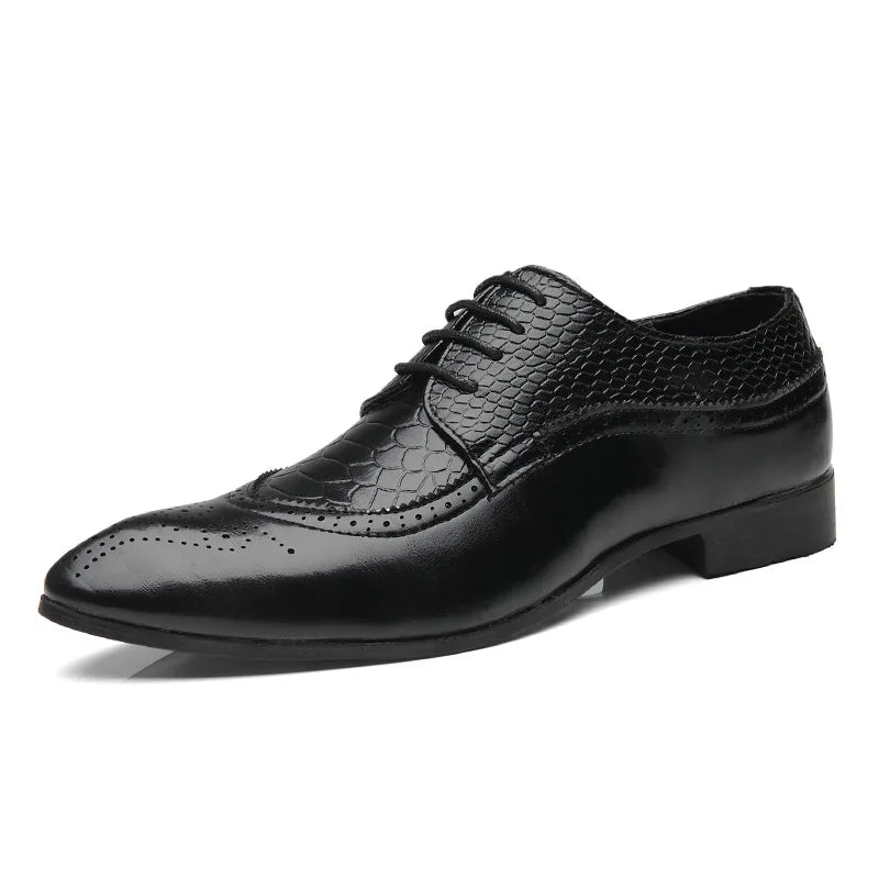 Business Casual Formal Lace-up Leather Shoes Men British Oxford Breathable Hombre Shoes Plus Size Office Wedding Flat Male Black