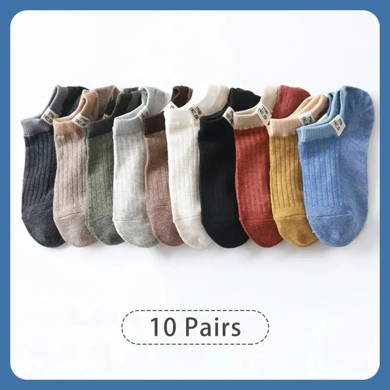 10 Pairs of Women Is Spring and Summer Letter Slogans Sweet Cute Fashionable and Comfortable College Style Fabric Label Socks