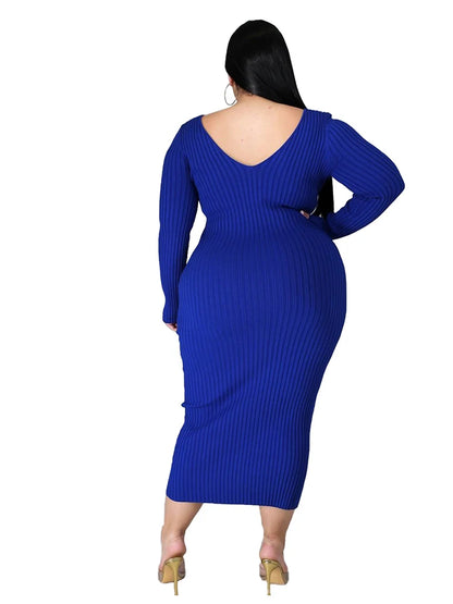 Ladies Knitted Sweater Dress Midi Dress Long Sleeves Chic and Elegant Plus Size Dresses for Women 4xl 5xl