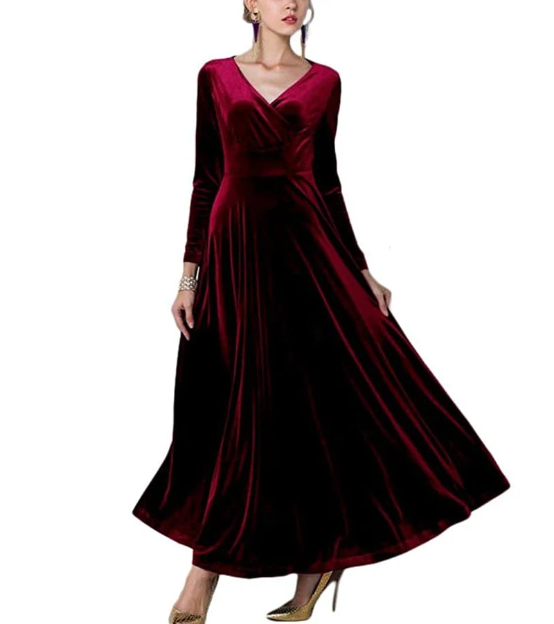 Autumn New 2023 Long Dress Cocktail Party Evening Elegant V Neck Velvet Formal  Robe Gown Maxi Dress For Women Clothing Vestidos