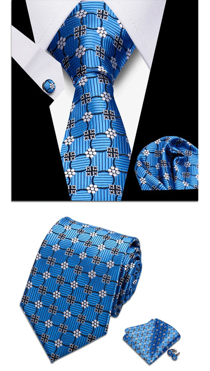 Classic Elegant Ties For Men Fashion Gifts Striped Solid Necktie Handchief Cufflink 3 Pcs Set Wedding Business Suit Accessories