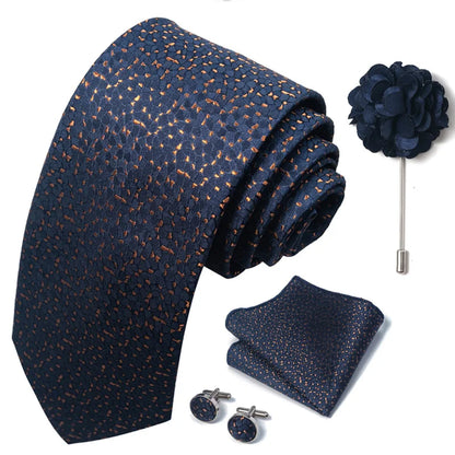 Luxury Mens Ties Floral Black Gold Ties Paisley NeckTie Pocket Square Cufflinks Brooch Set Men's Wedding Party Tie