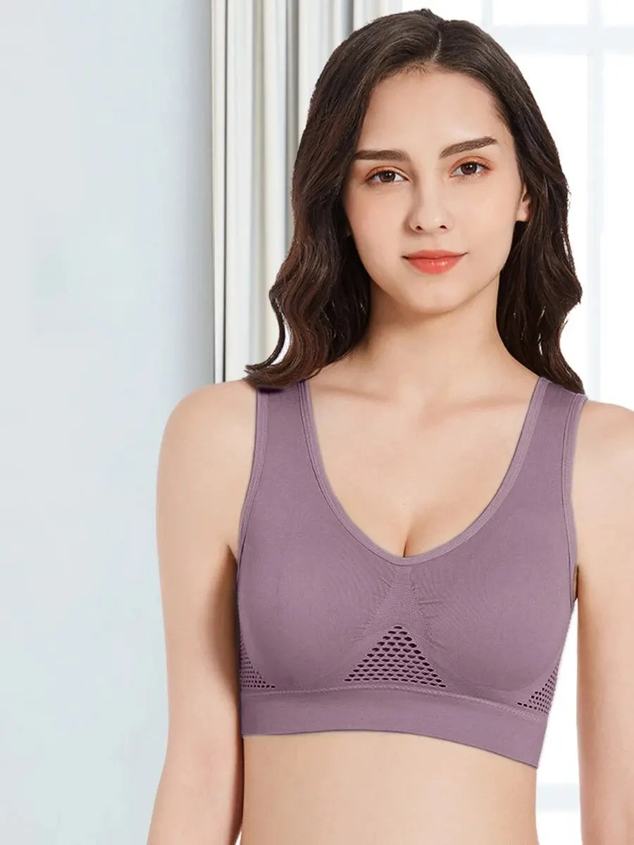 Seamless Mesh Women Sports Bras Fitness Gym Running Underwear Shockproof Bra Wireless 6XL Plus Size Crop Top Breathable Yoga Bra