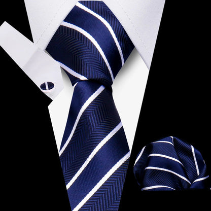 Tie Men Business Necktie Set Classic Plaid Cufflinks Handkerchief For Suit Wedding High Quality 3pcs Ties Sets Formal Gravata