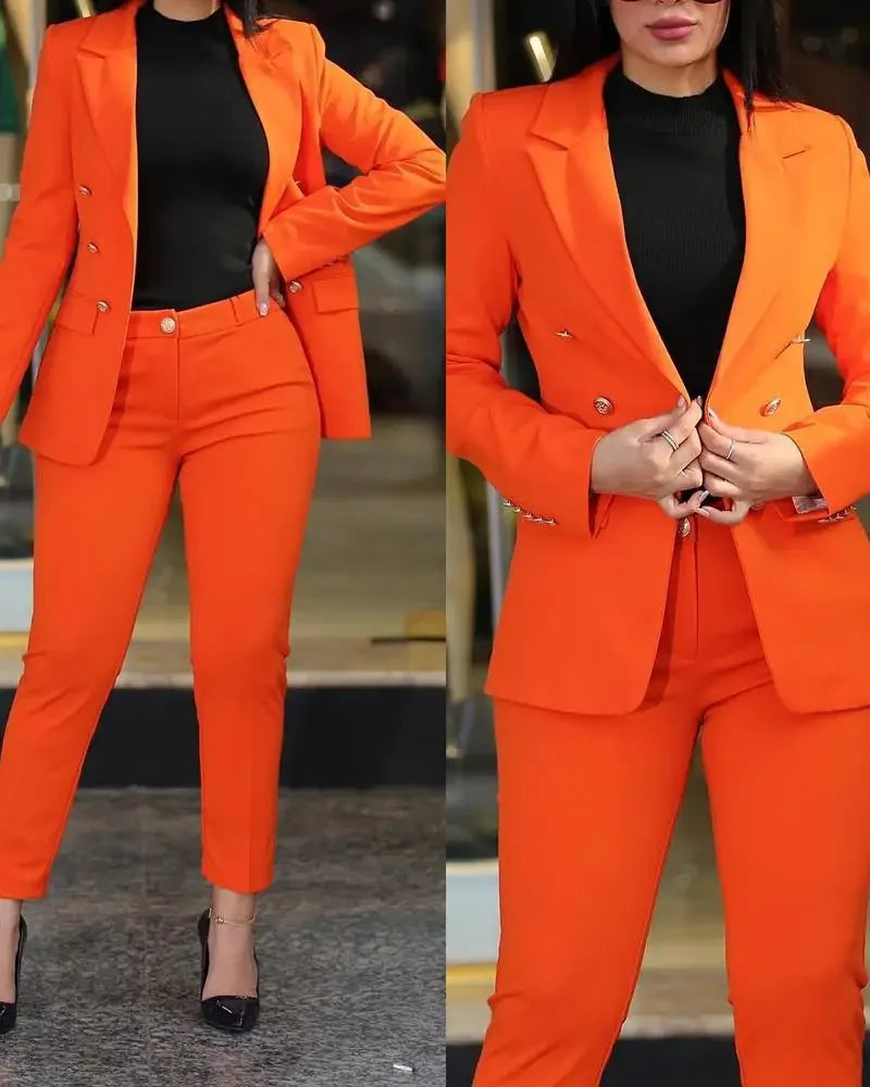 2024 New Women's Fashion Two Piece Sets Business Casual Women Long Sleeve Suit Coats and Pants Sets Office Ladies Formal Outfits