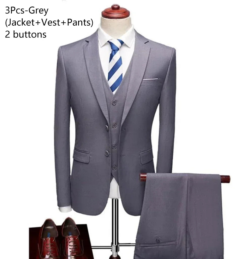 Elegant Suits For Men Wedding 3 Pieces 2 Set Luxury Fashion Classic Full Jackets Vest Pants Blazers Outfit 2024 Formal Costume