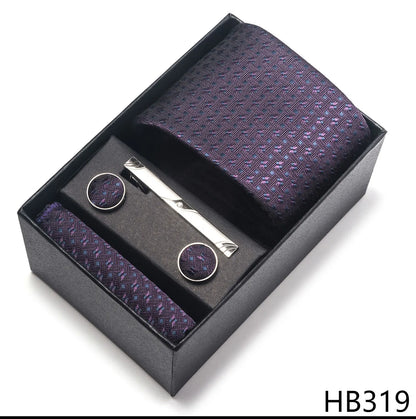 Luxury Brand 8 cm Tie Handkerchief Cufflink Clip Set For Men Wedding Gravata Suit Accessories Holiday Gift Box