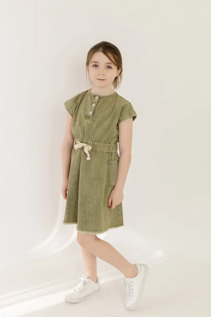 AP 2025 SS washed green denim Fringe collection boys girls fashion cotton jeans dress shirt skirt family clothing