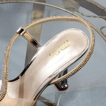 elegant woman heeled shoes sandals in autumn 2023 pointed rhinestones with stiletto heels transparent belts to wear women shoes