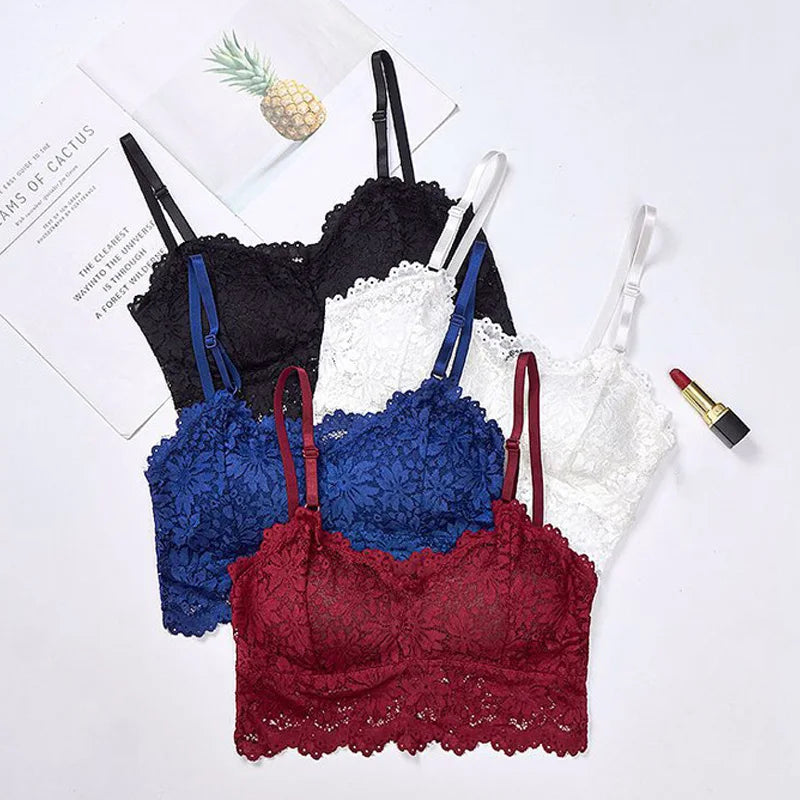 Sexy Women Push Up Wireless Lace Bra Top Women Plus Size Bralette Underwear Lingerie Full Cup Low Back Underwear