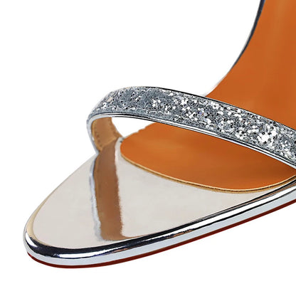 Women Summer Platform Sandals 10cm High Heels Silver Bling Sequins Ankle Strappy Sandles Lady Wedding Event Party Sparkly Shoes