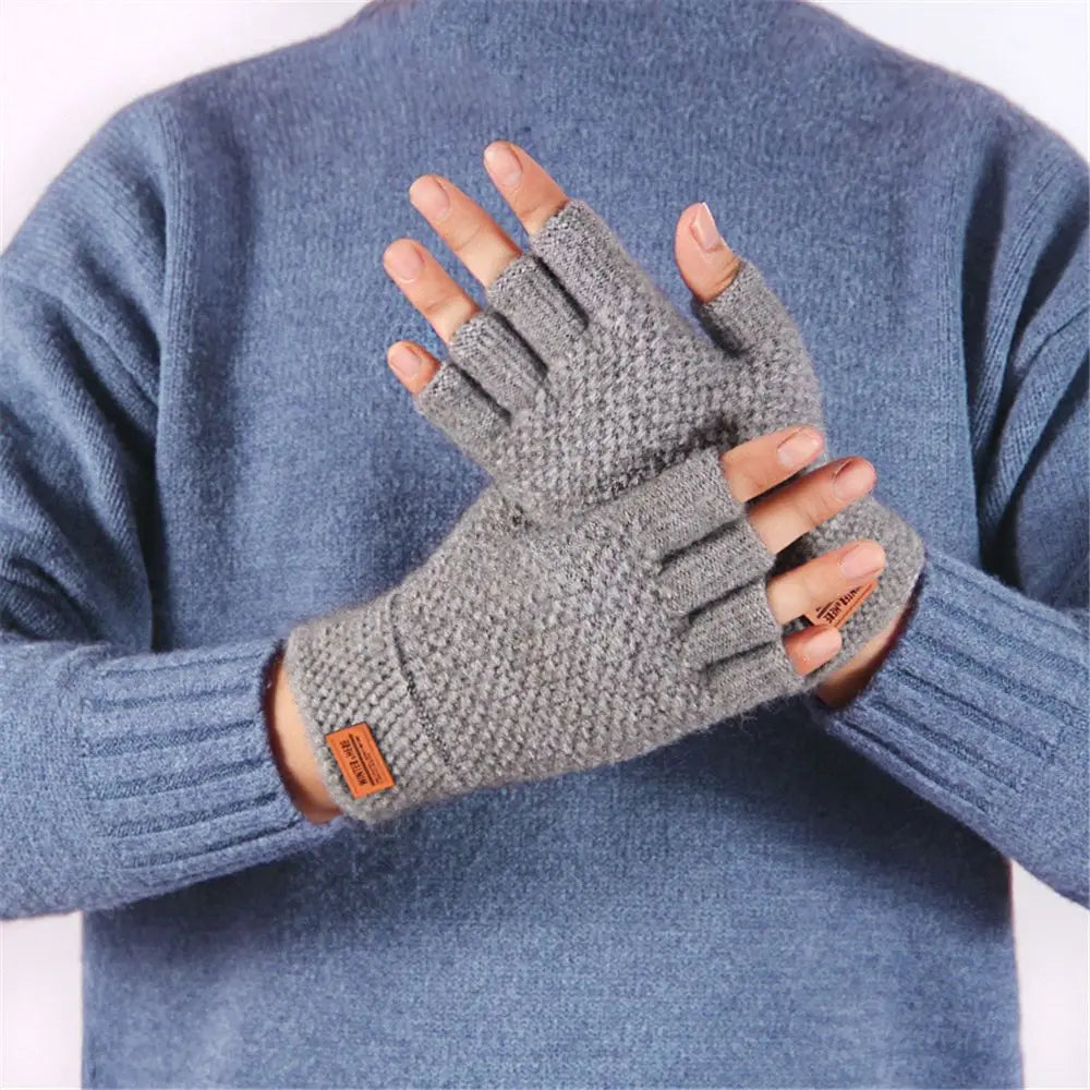 Office Thick Elastic Fingerless Gloves Driving Gloves Knitted Half Finger Mittens