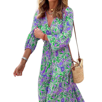 Elegant Women's Flower Long Dresses 2024 Spring New Bohemian Printed  Dress Abıye Kadın Abiye  Платье Robe Ete Femme Vestidos