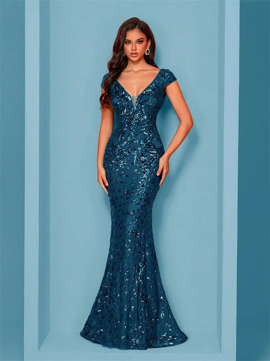 Lucyinlove Elegant Champagne Evening Dress For Women Long 2025 Luxury Mermaid Formal Sequins Prom Wedding Party Cocktail Dresses