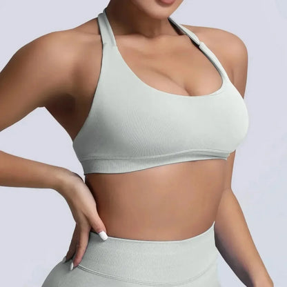 Women's Gym Solid Color Sports Bra Sexy Tight Fitting Backless Seamless with Chest Cushion Vest Exercise Yoga Camisole Top