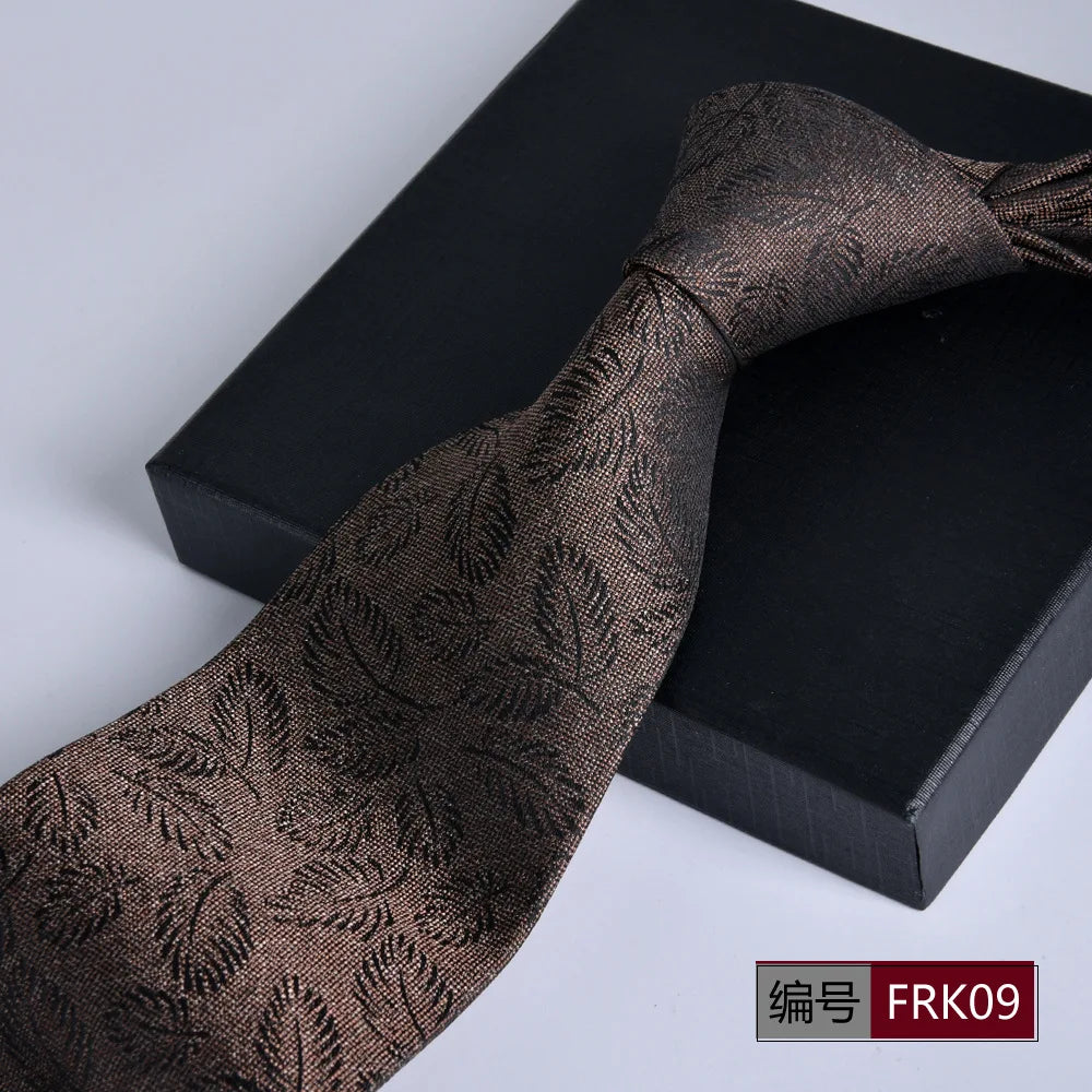 Brown Tie For Men Classic Style 8CM Tie Striped Jacquard Ties Wine Red Wedding Gravatas Formal Business Neckties Gifts For Men