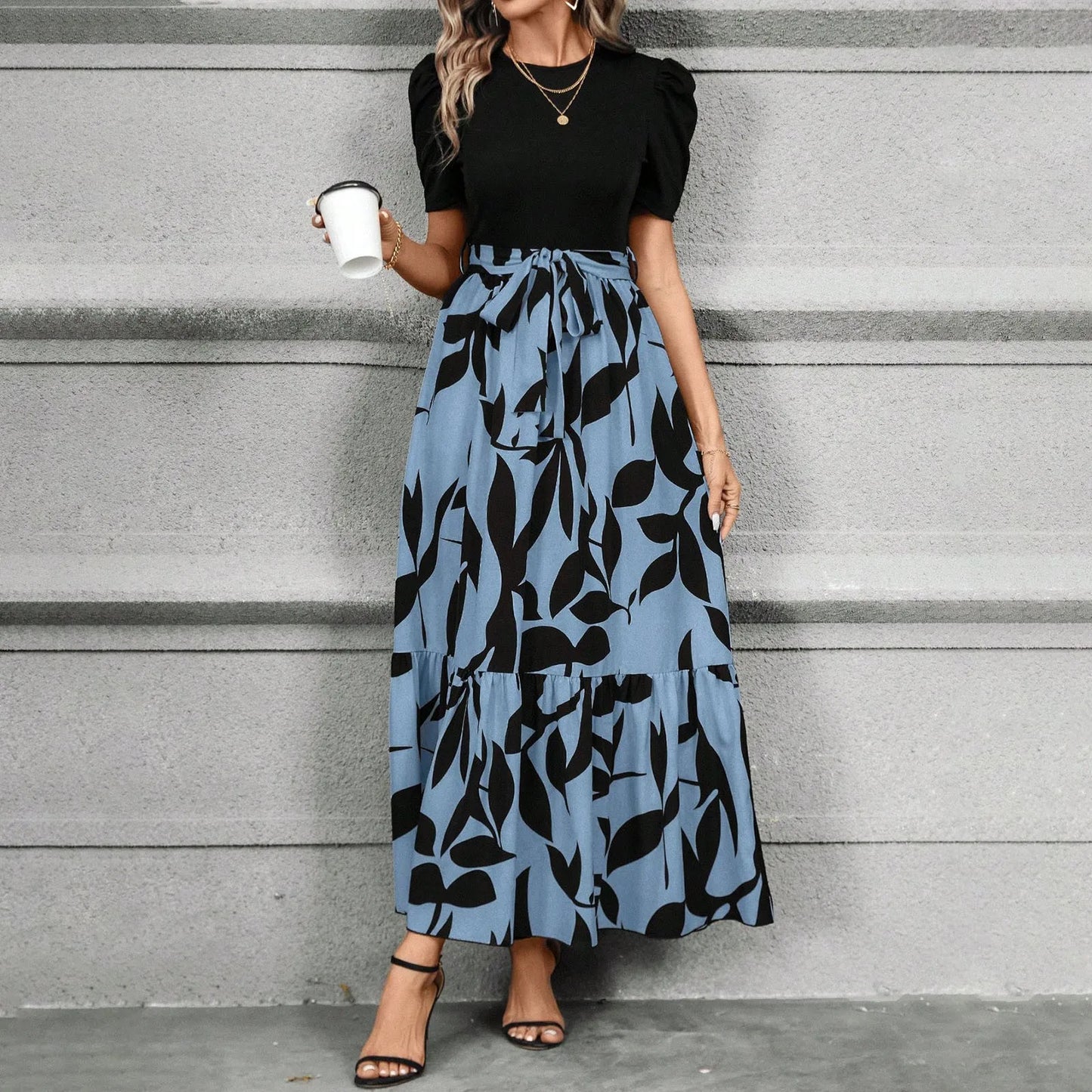 Spring Elegant Dress For Women Bow Tie Waist Cinched Dress A-Lin Flowing Skirt Office Women'S Clothing High Waisted Fashion Dres