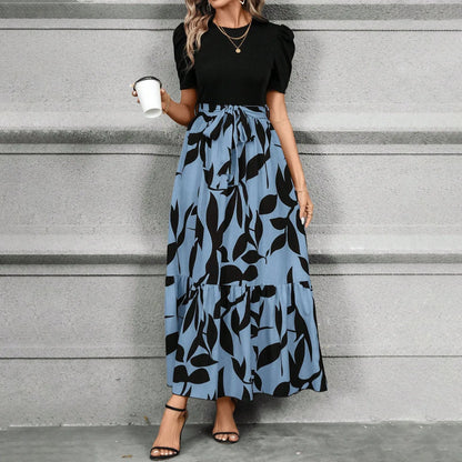 Spring Elegant Dress For Women Bow Tie Waist Cinched Dress A-Lin Flowing Skirt Office Women'S Clothing High Waisted Fashion Dres