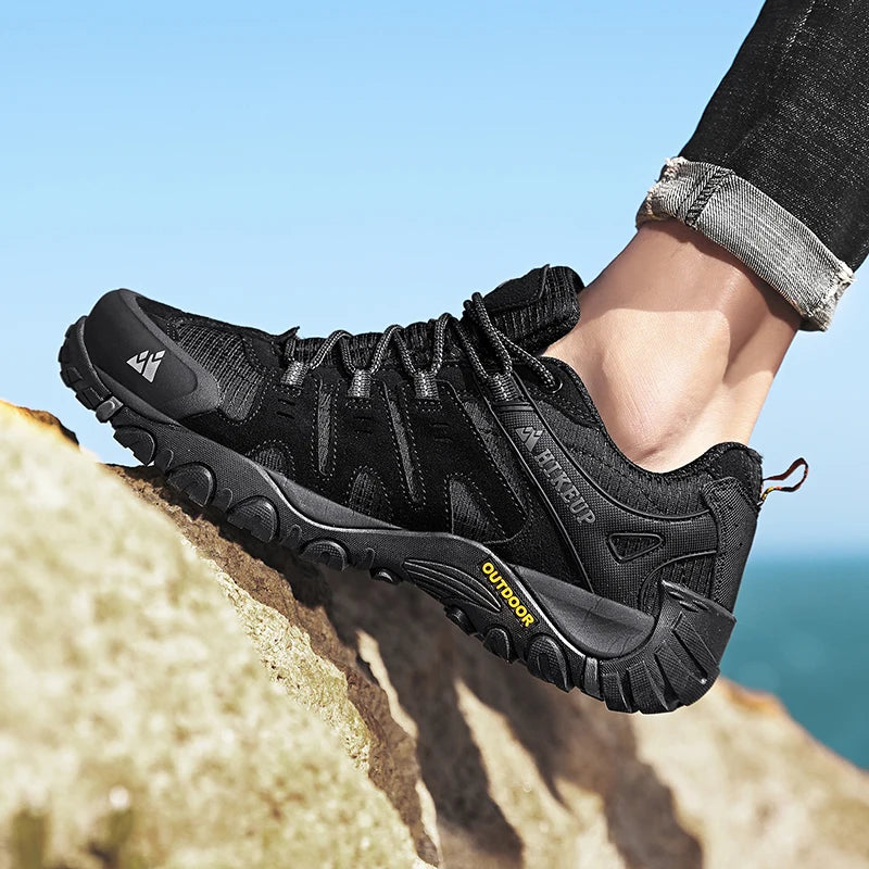 HIKEUP Men's Hiking Shoes Suede Leather Outdoor Shoes Wear-resistant Men Trekking Walking Hunting Tactical Sneakers
