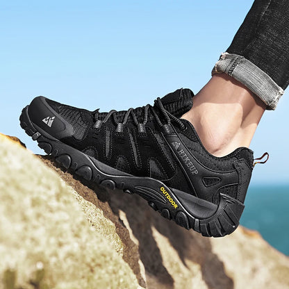 HIKEUP Men's Hiking Shoes Suede Leather Outdoor Shoes Wear-resistant Men Trekking Walking Hunting Tactical Sneakers
