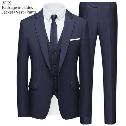 Suit For Men Elegant Wedding 3 Pieces 2 Sets Blazers Full Jackets Vest Pants Formal Fashion Luxury Coats 2025 Classic Costume