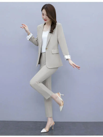 Women's 2025 Spring New Casual Blazers Jacket Matching Set Korean Elegant Chic Professional Suit Coat+Vest+Pants Three Piece