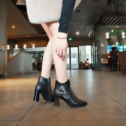 Women's Sexy Heels 2024 Autumn Winter Platform Buckle Pointed Ankle Boots Fashion High Quality Designer Women's Boot Botas Mujer