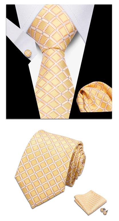 Classic Elegant Ties For Men Fashion Gifts Striped Solid Necktie Handchief Cufflink 3 Pcs Set Wedding Business Suit Accessories