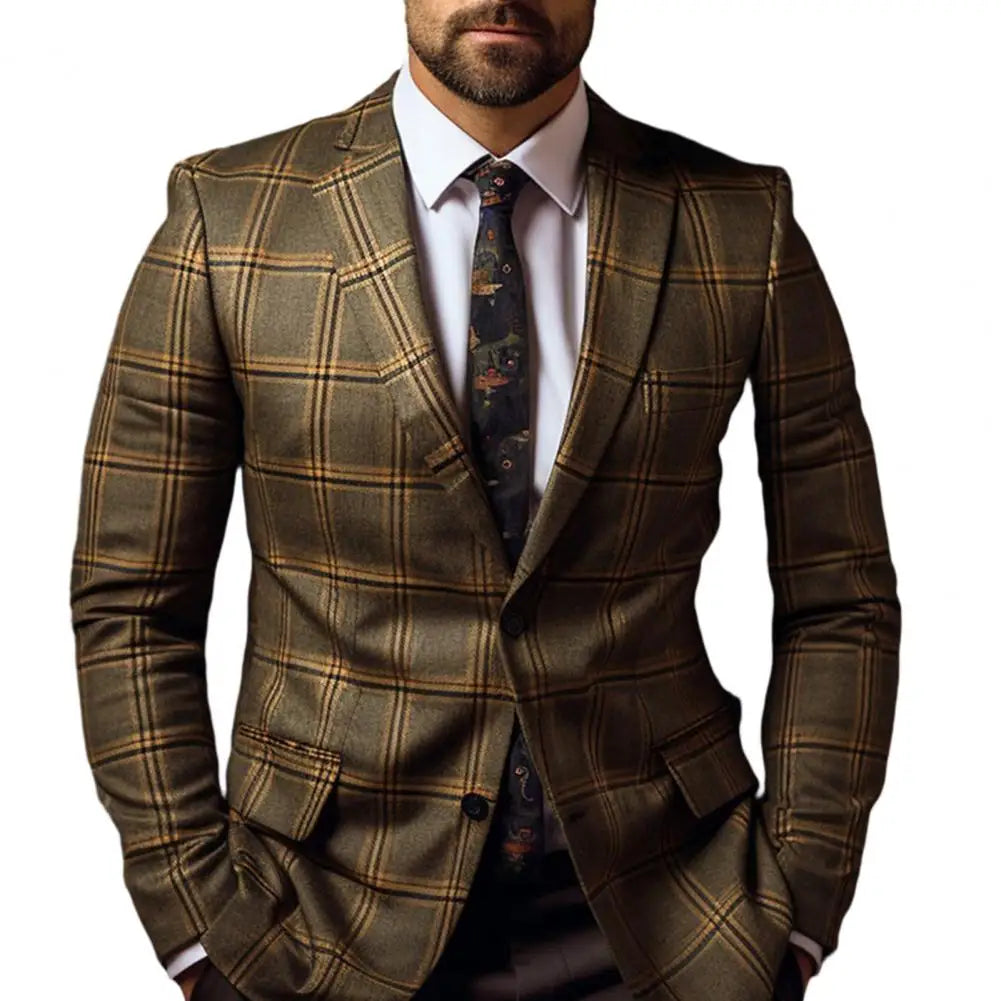 British Style Men Plaid Fashion High End Slim Wedding Banquet Slim Prom Tuxedo Classic British Style Mens Business coat 1 PC