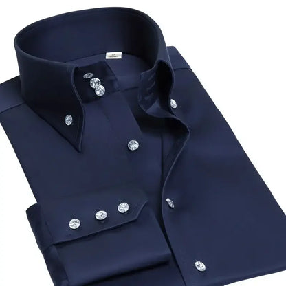 Men's Dress Shirt Autumn Spring Long Sleeve Business Blue Casual Shirts Female Coat Slim-fit Non-ironing Solid Color Black