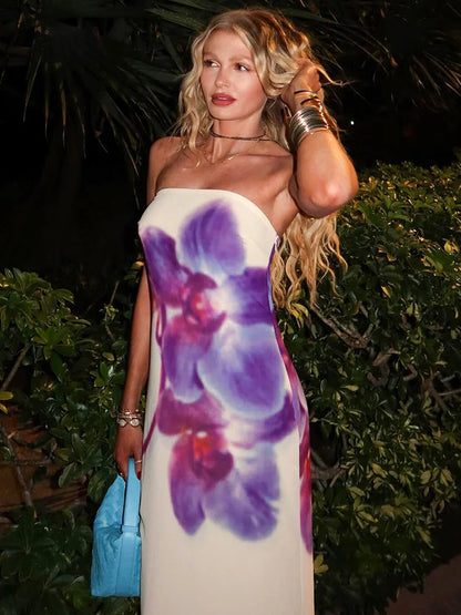 Spring/Summer Fashion Floral Print Bustier Dress Elegant Sleeveless Backless Loose A-Line Skirt Women's Casual Comfortable Dress