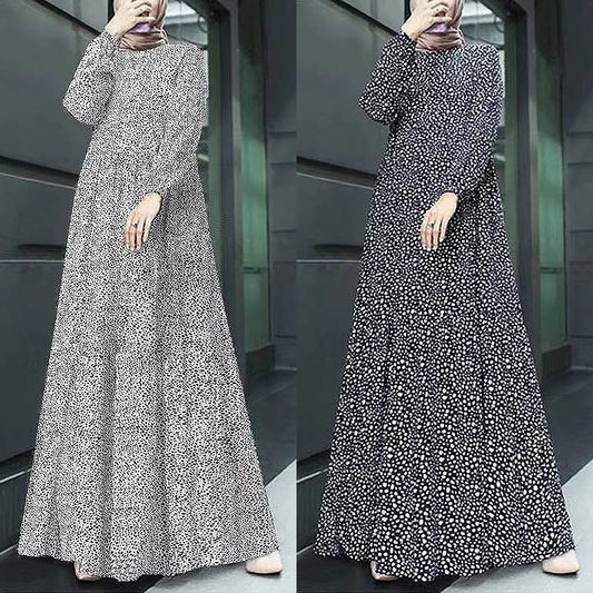 Spring Women Muslim Dress Full Sleeve O-Neck printed Turkey Sundress Bohemian Vintage Casual Holiday Islamic Clothing
