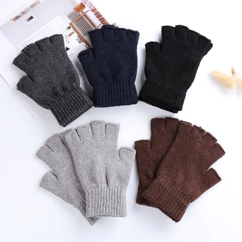 Unisex Half Finger Gloves Winter Warm Wool  Knitted Fingerless Gloves Cashmere Stretchy Typing/Texting Gloves for Women and Men