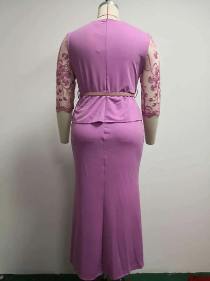 4XL 5XL Plus Size Christmas Dresses Women O Neck 3/4 Sleeve Long Maxi Dress Fashion Lace Patchwork Night Party Dress Vestidos