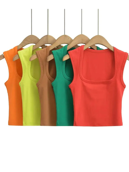 Deep Square Collar Vests 2023 Summer New Fashion Sexy Women's Crop Tops Sling Vest Camis