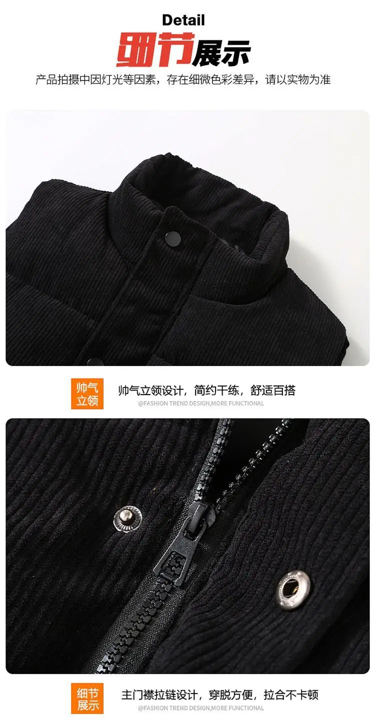 Waistcoat Male Wintertime Cotton Sill Young Person Korean Version Corduroy Vest Thickening for Warmth Men's Handsome Vest Jacket