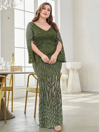 Plus Size Elegant Sequin Black Evening Dress 2025 Women Formal Maxi Prom Long Sleeves Party Luxury Cocktail Bridesmaid Gowns