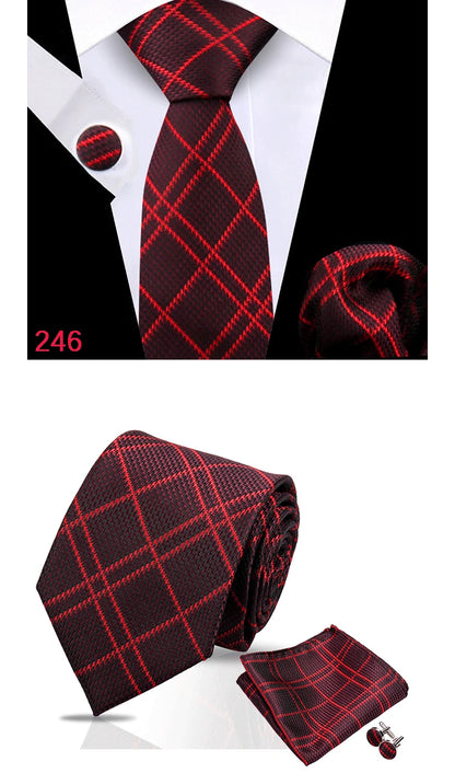 Luxury Plaid Tie For Mens Necktie Handkerchief Pocket Square Cufflinks Set Jacquard Woven Ties Wedding Business Accessories