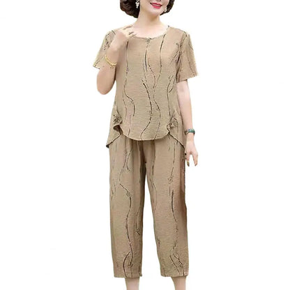 2023 Summer Women's Trousers Suit Pastoral Fashion Loose Short Sleeve Two Piece Suit Striped Cotton Linen Wild T-shirt Pant Sets